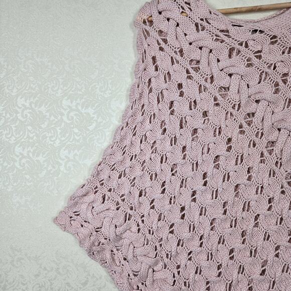 Boston Proper Wool Blend Poncho sz M/L Pink Open Knit Chunky Pastel - Picture 4 of 14